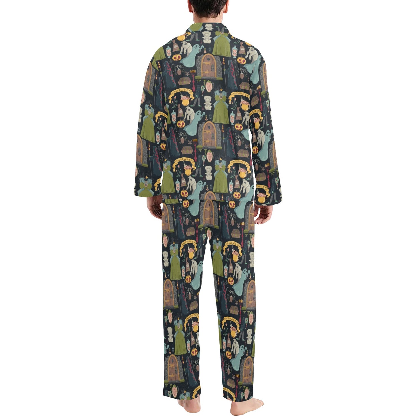 Creepy Halloween Print Design LKS304 Men's Long Pajama Set