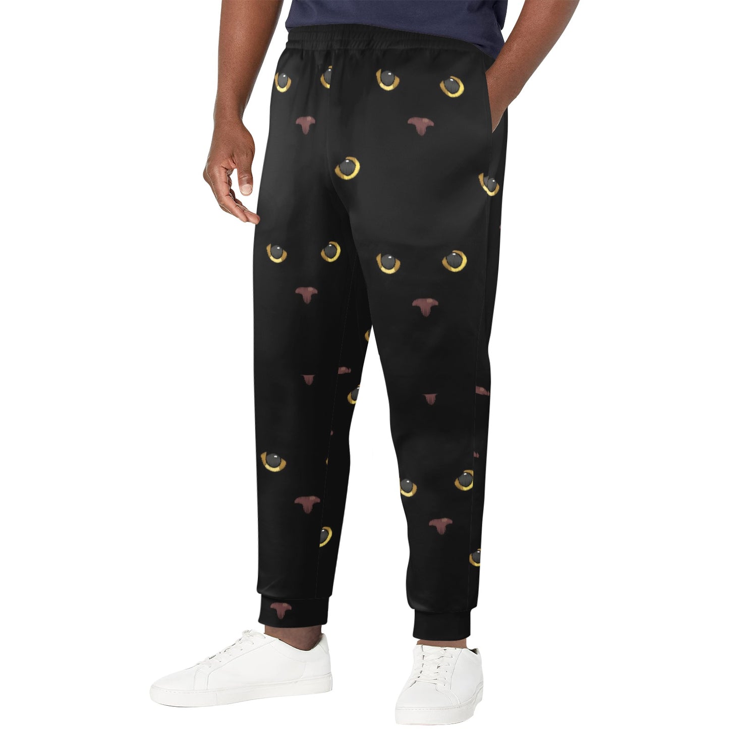 Black Cat Face Print Pattern Men's Casual Track Pants