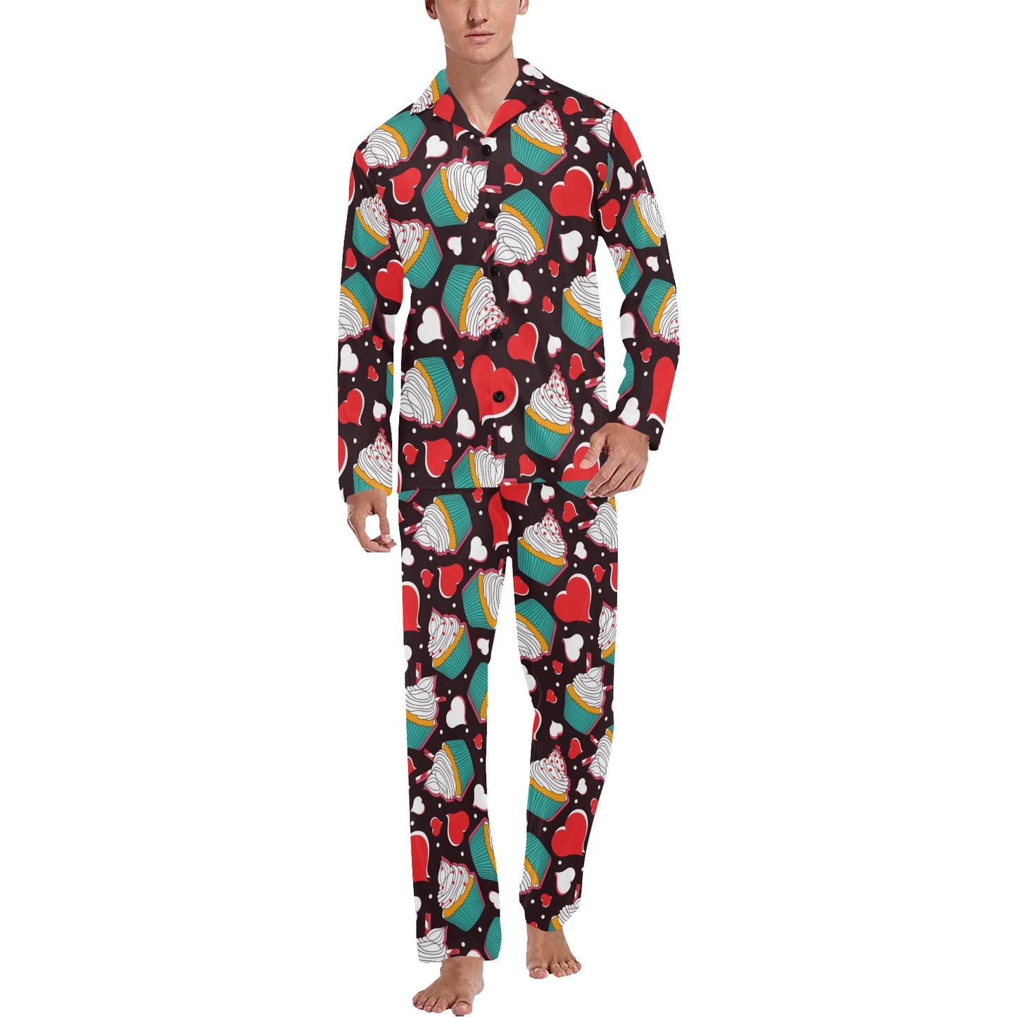Cupcakes Heart Print Pattern Men's Long Pajama Set