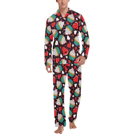 Cupcakes Heart Print Pattern Men's Long Pajama Set