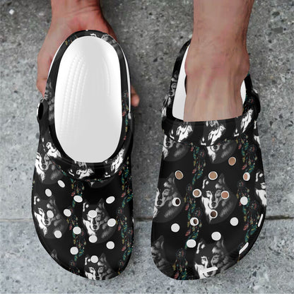 Wolf Black Dream Catcher Design Print Unisex Clogs Shoes