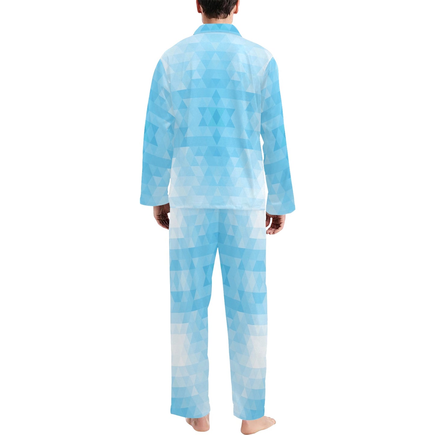 Geometric Blue Pattern Print Design 01 Men's Long Pajama Set