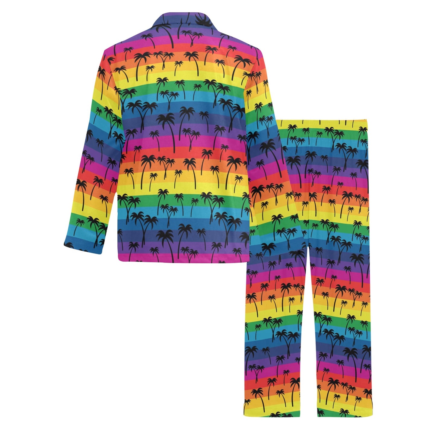 Palm Tree Rainbow Themed Print Men's Long Pajama Set