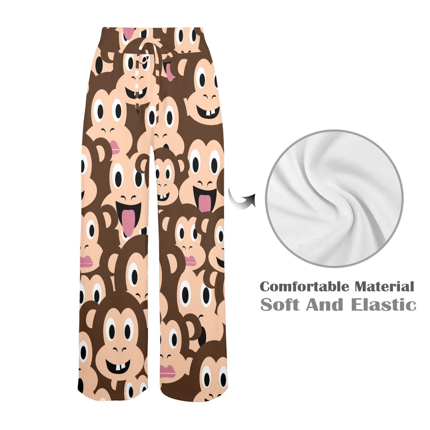Emoji Monkey Print Pattern Women's Wide Leg Lounge Pants