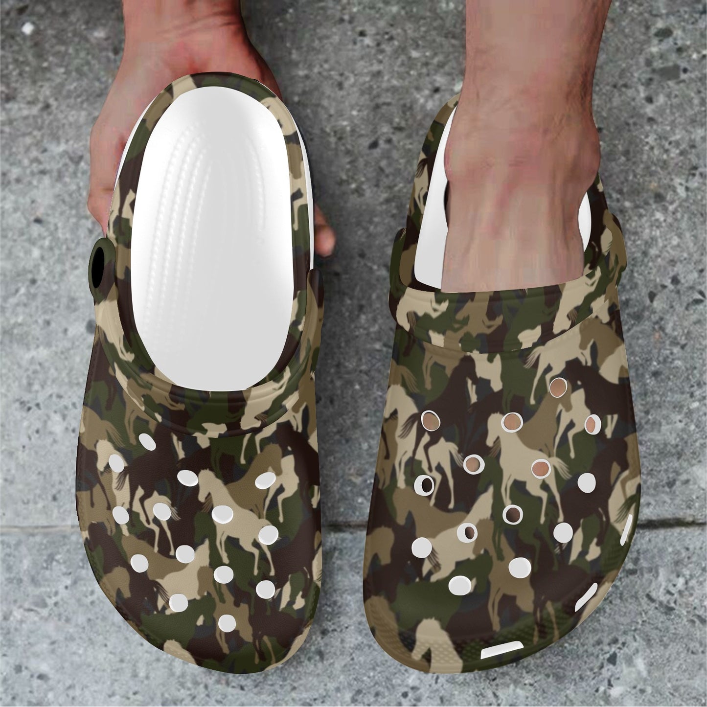 Horse Camo Themed Design Print Unisex Clogs Shoes
