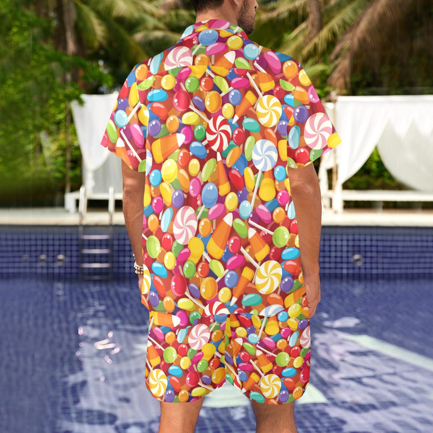 Candy Pattern Print Design 02 Men's Beach Shirt and Shorts Set