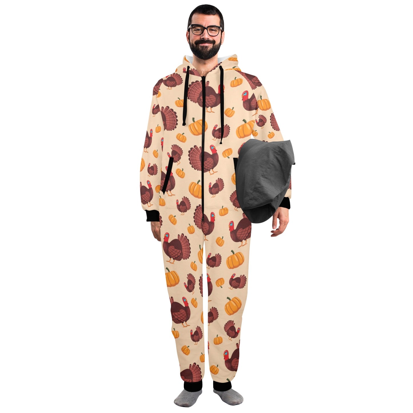 Thanksgiving Print Design LKS308 Hooded Fleece Onesie Pajama Jumpsuit