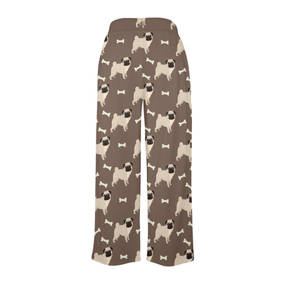 Pug Pattern Print Design A02 Women's Wide Leg Lounge Pants