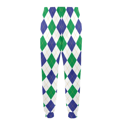 Argyle Green Blue Pattern Print Design 03 Men's Casual Track Pants