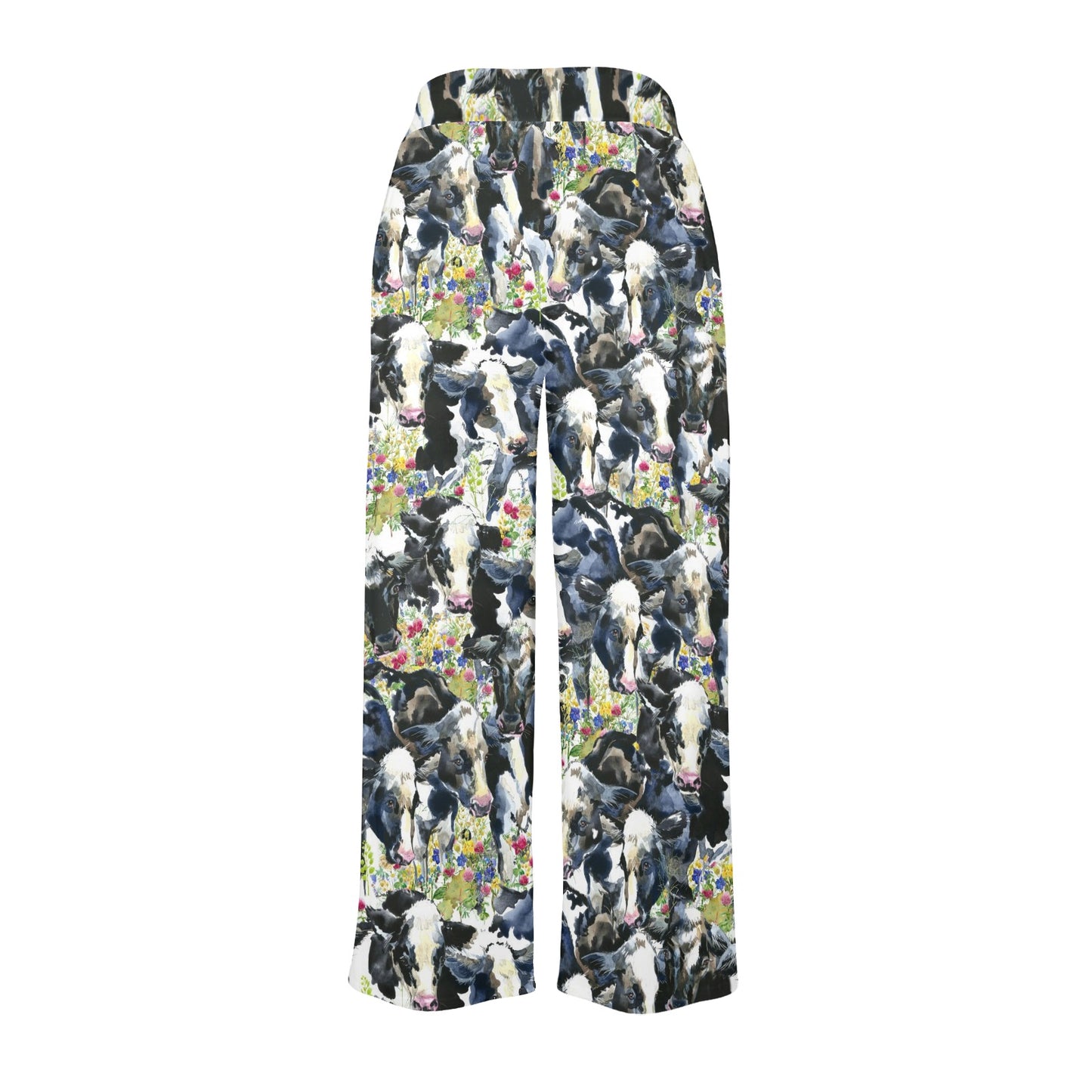 Cow Watercolor Print Pattern Women's Wide Leg Lounge Pants