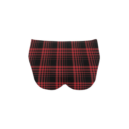 Tartan Red Black Print Design LKS303 Men's Swimming Briefs