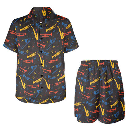 Saxophone Print Design LKS407 Men's Beach Shirt and Shorts Set
