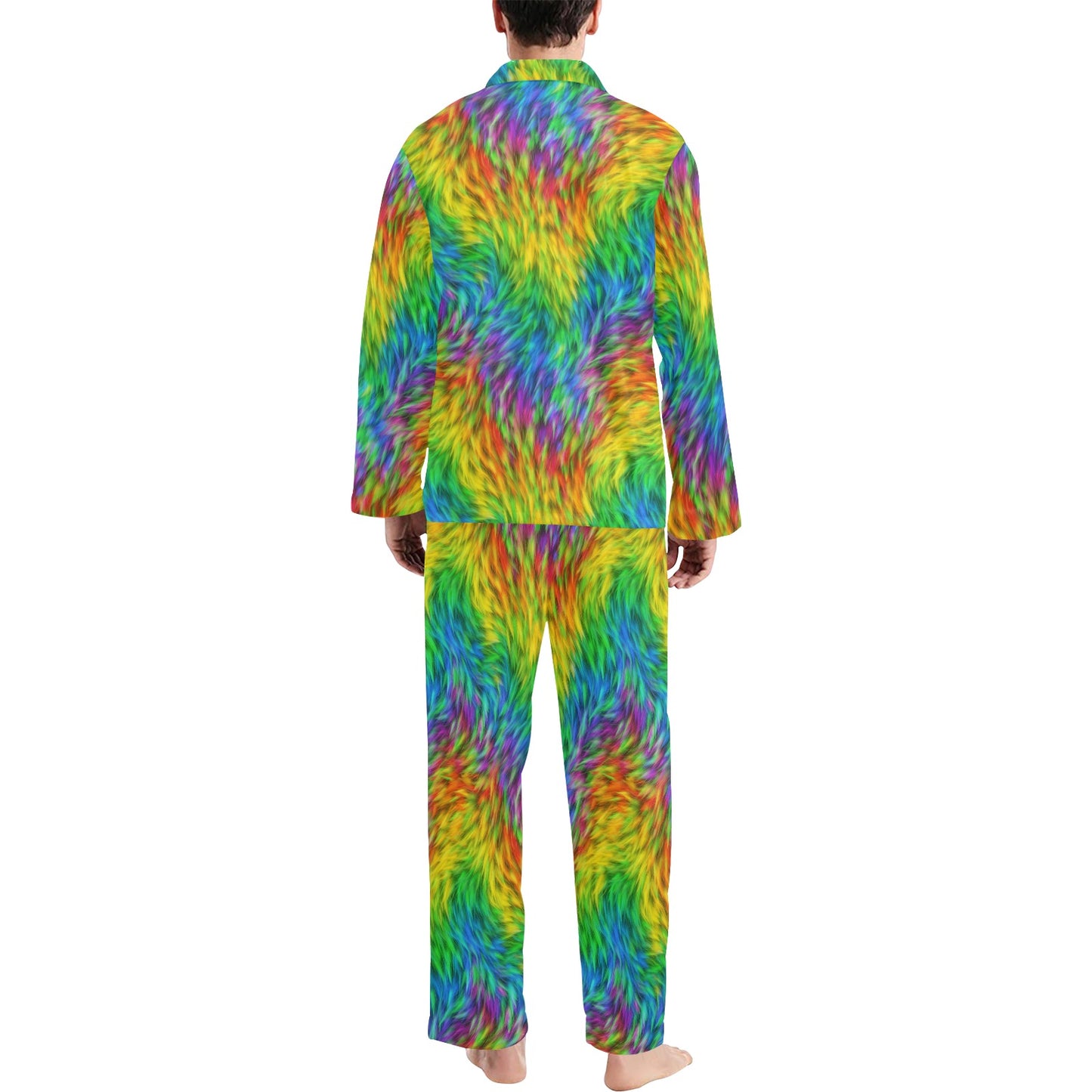 Rainbow Fur Design Print Men's Long Pajama Set