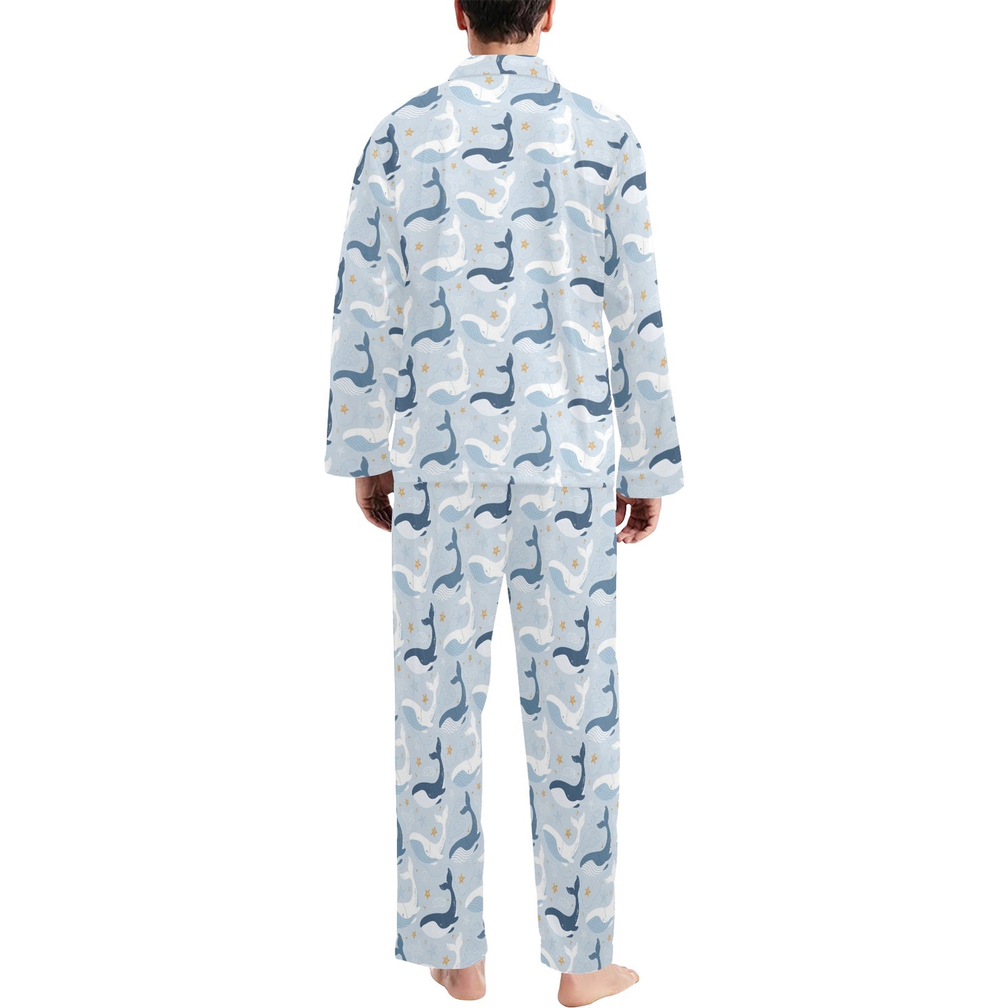 Whale Print Design LKS305 Men's Long Pajama Set