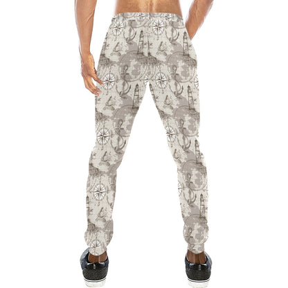 Nautical Map Design Themed Print Men's Sweatpants