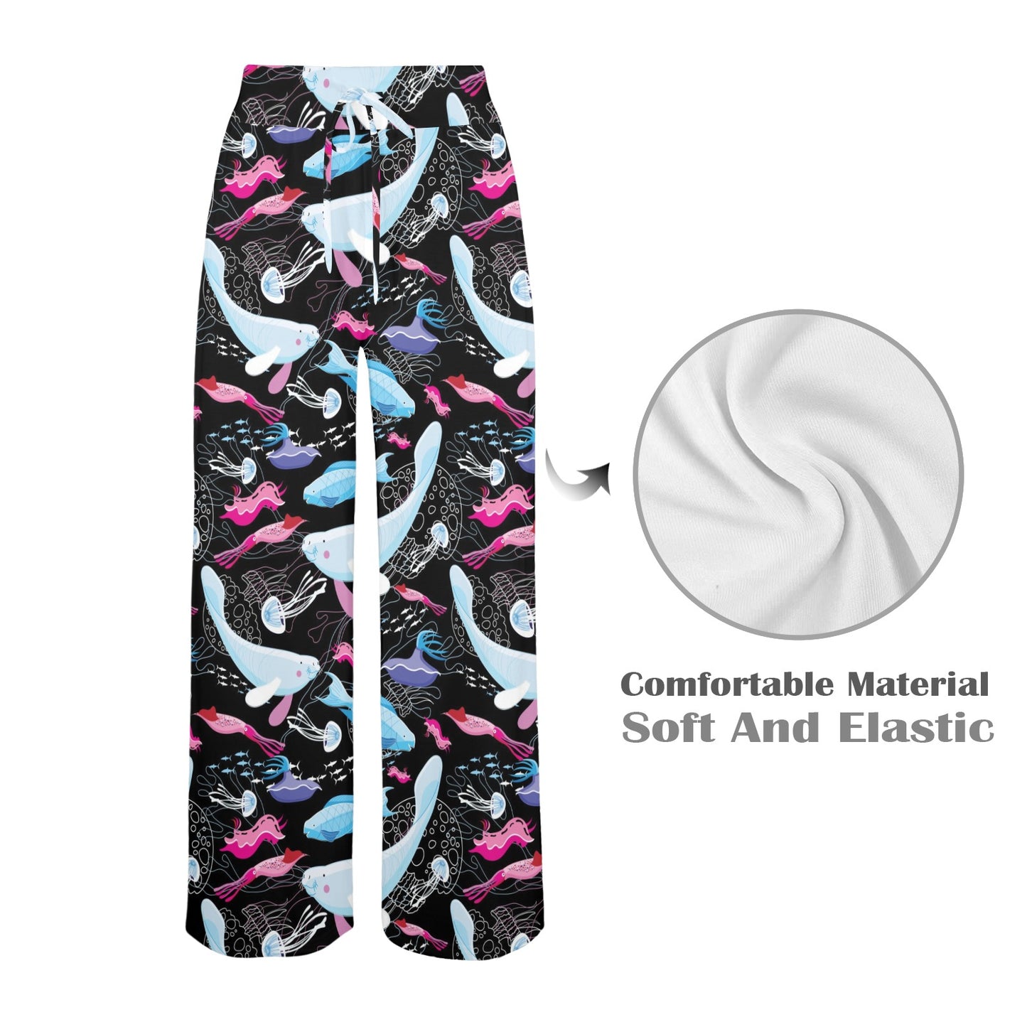 Manatee Pattern Print Design 02 Women's Wide Leg Lounge Pants