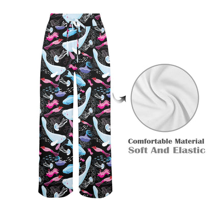 Manatee Pattern Print Design 02 Women's Wide Leg Lounge Pants