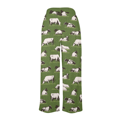 Cow on Grass Print Pattern Women's Wide Leg Lounge Pants