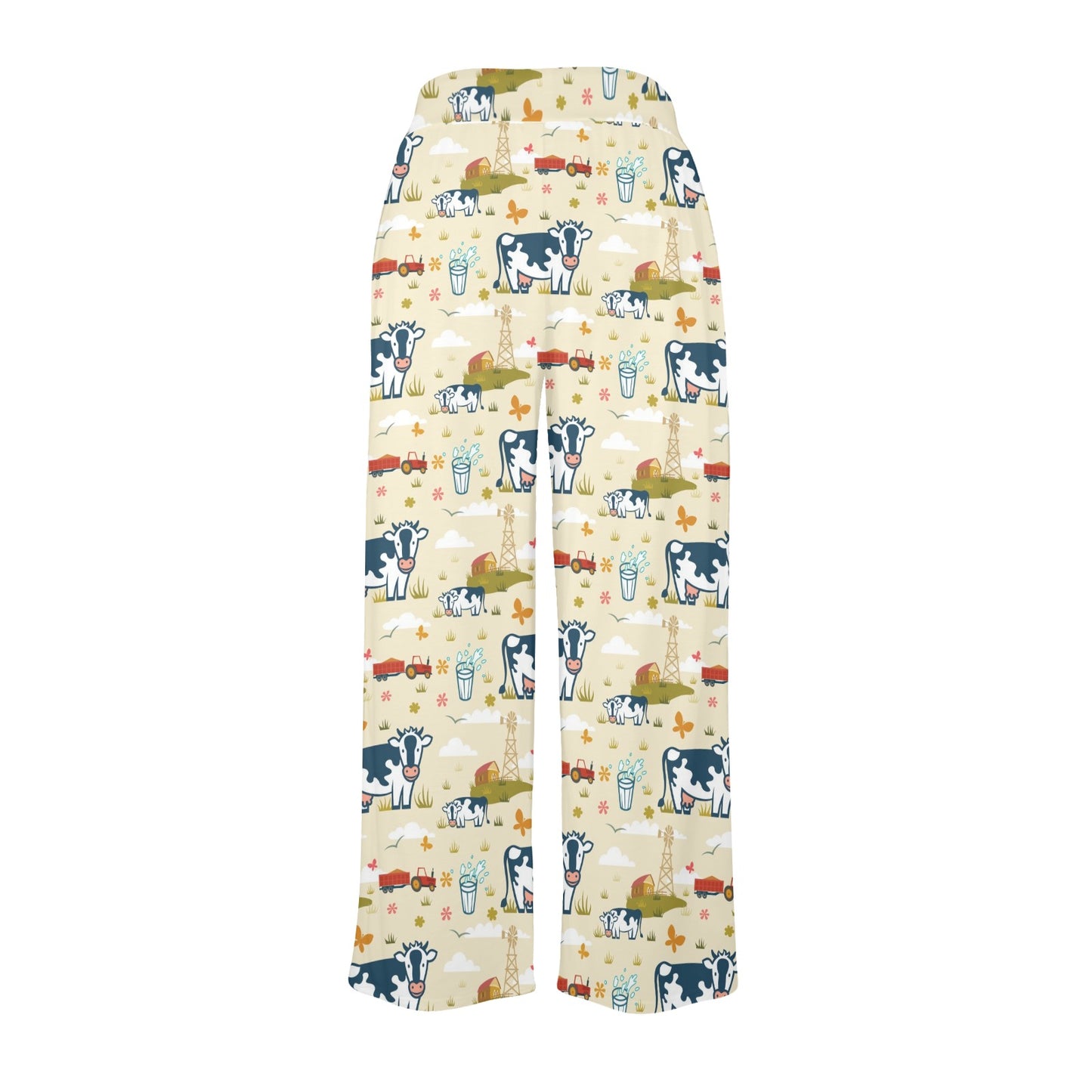 Cow Farm Design Print Women's Wide Leg Lounge Pants
