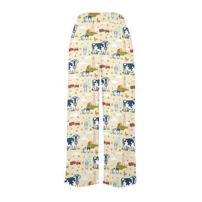 Cow Farm Design Print Women's Wide Leg Lounge Pants