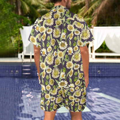 Daisy Vintage Print Pattern Men's Beach Shirt and Shorts Set