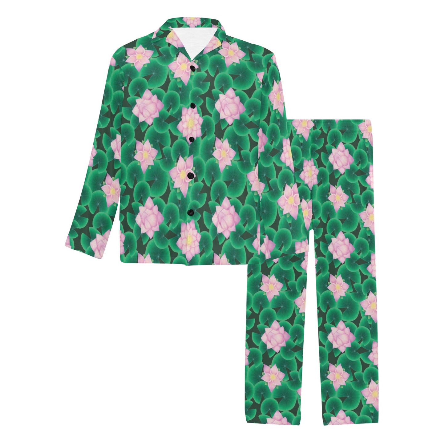 Water Lily Print Design LKS303 Men's Long Pajama Set
