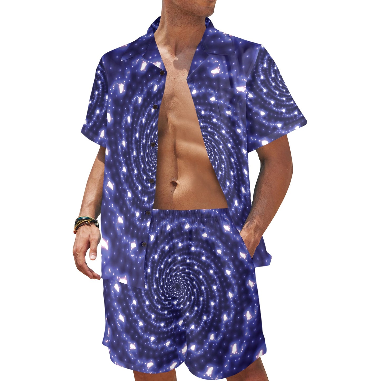 Vortex Print Design LKS305 Men's Beach Shirt and Shorts Set