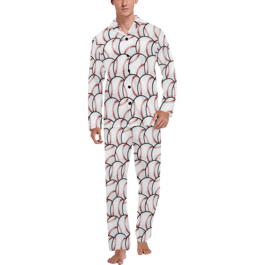 Baseball Pattern Men's Long Pajama Set