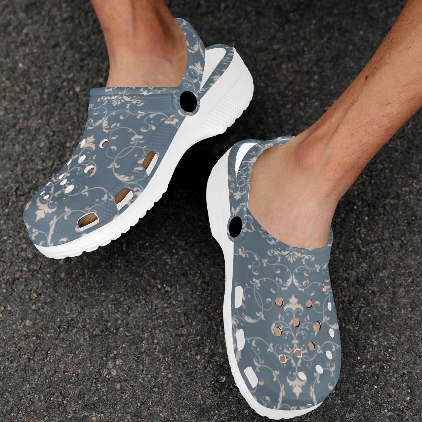 Damask Elegant Teal Print Pattern Unisex Clogs Shoes