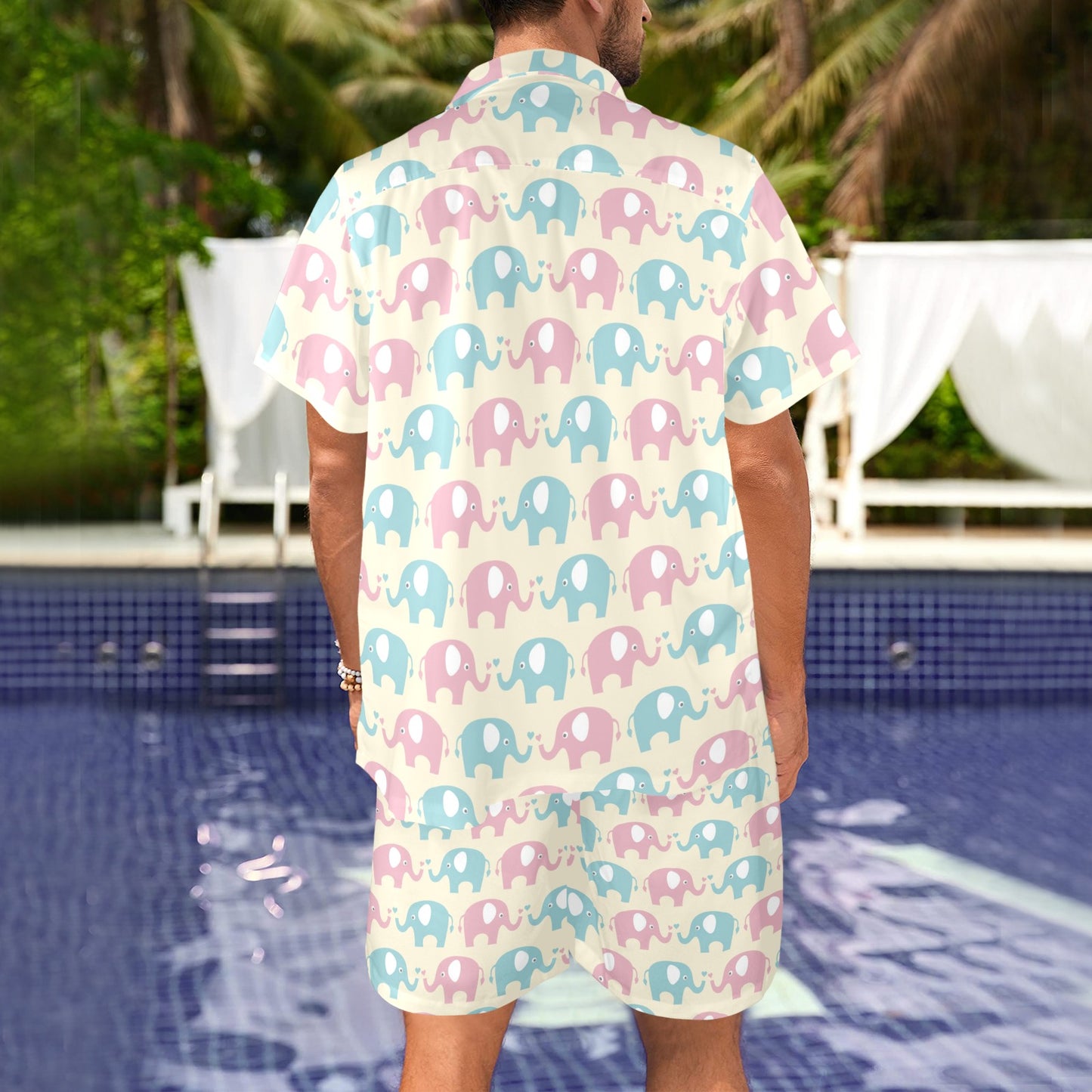 Elephant Baby Pastel Print Pattern Men's Beach Shirt and Shorts Set