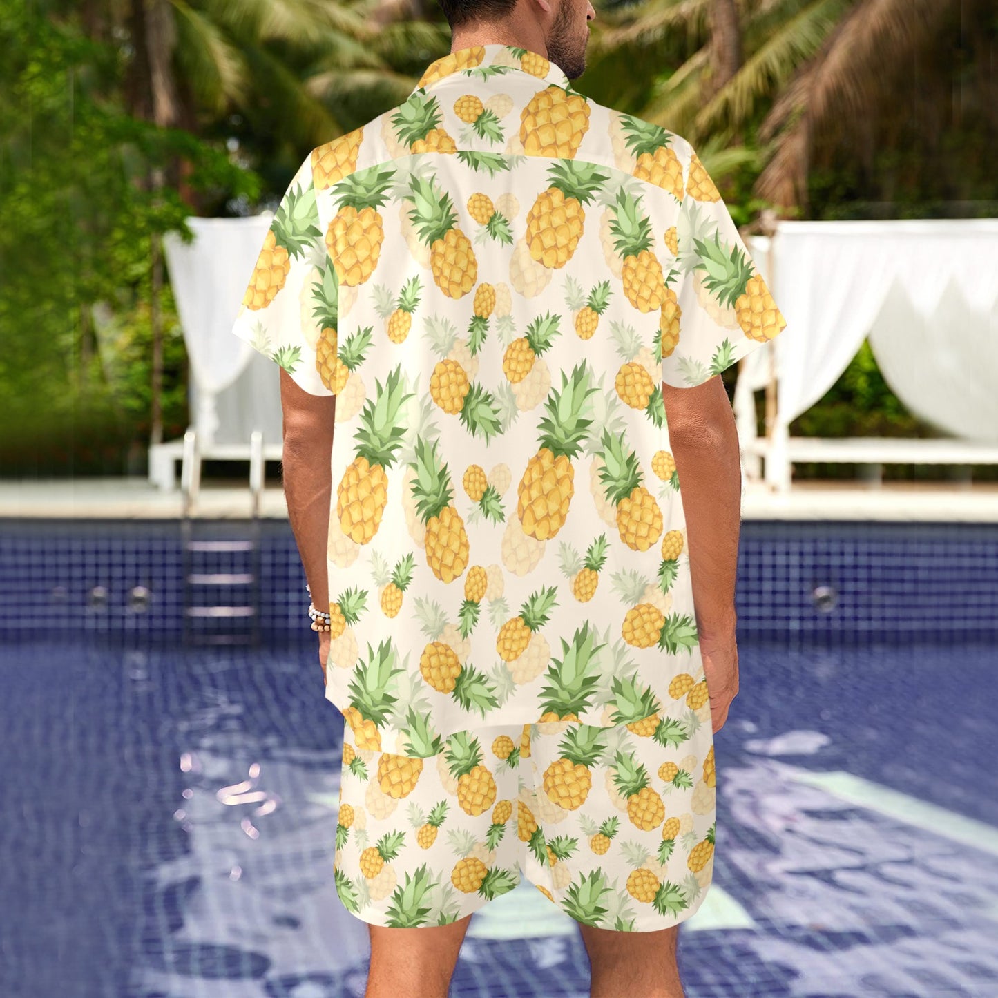 Vintage Pineapple Tropical Shower Curtain Men's Beach Shirt and Shorts Set