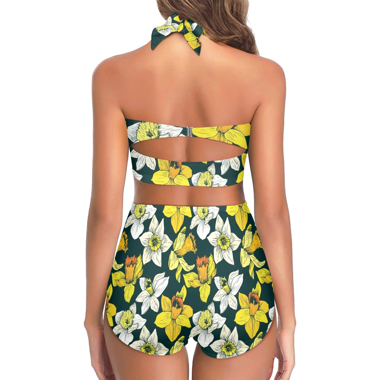 Daffodils Pattern Print Design DF02 Halter Neck Bikini Swimsuit