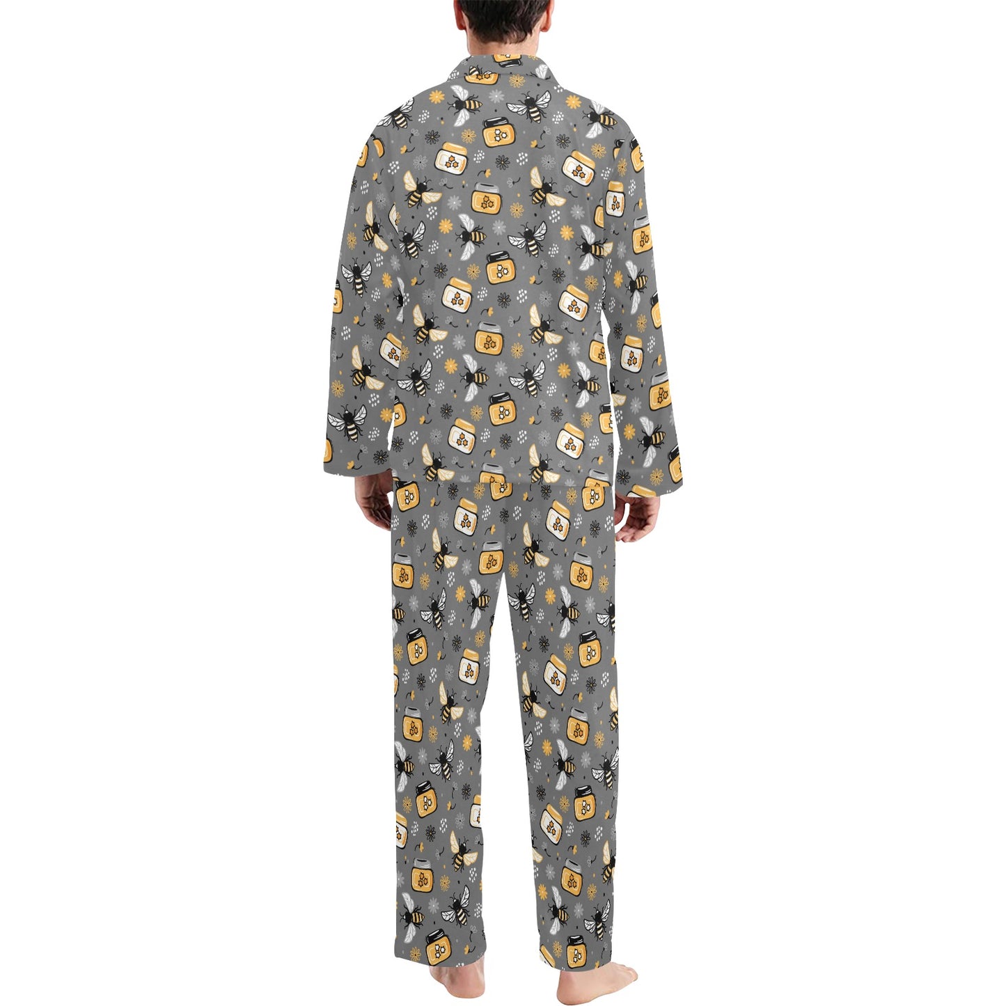 Honey Bee Print Design LKS301 Men's Long Pajama Set