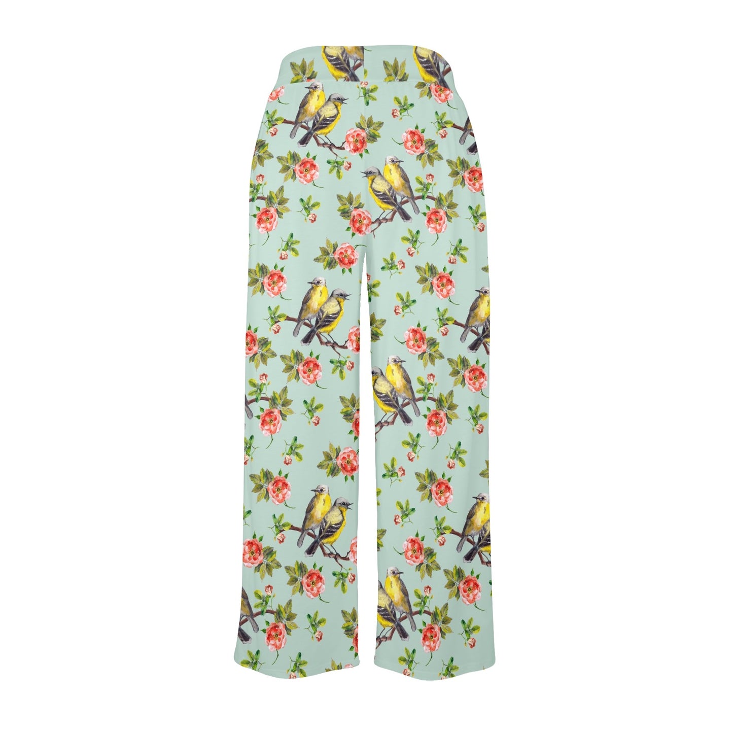 Bird with Red Flower Print Pattern Women's Wide Leg Lounge Pants