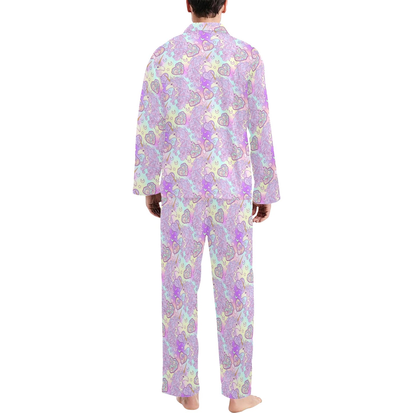 Unicorn Rainbow Star Heart Print Men's Long Pajama Set