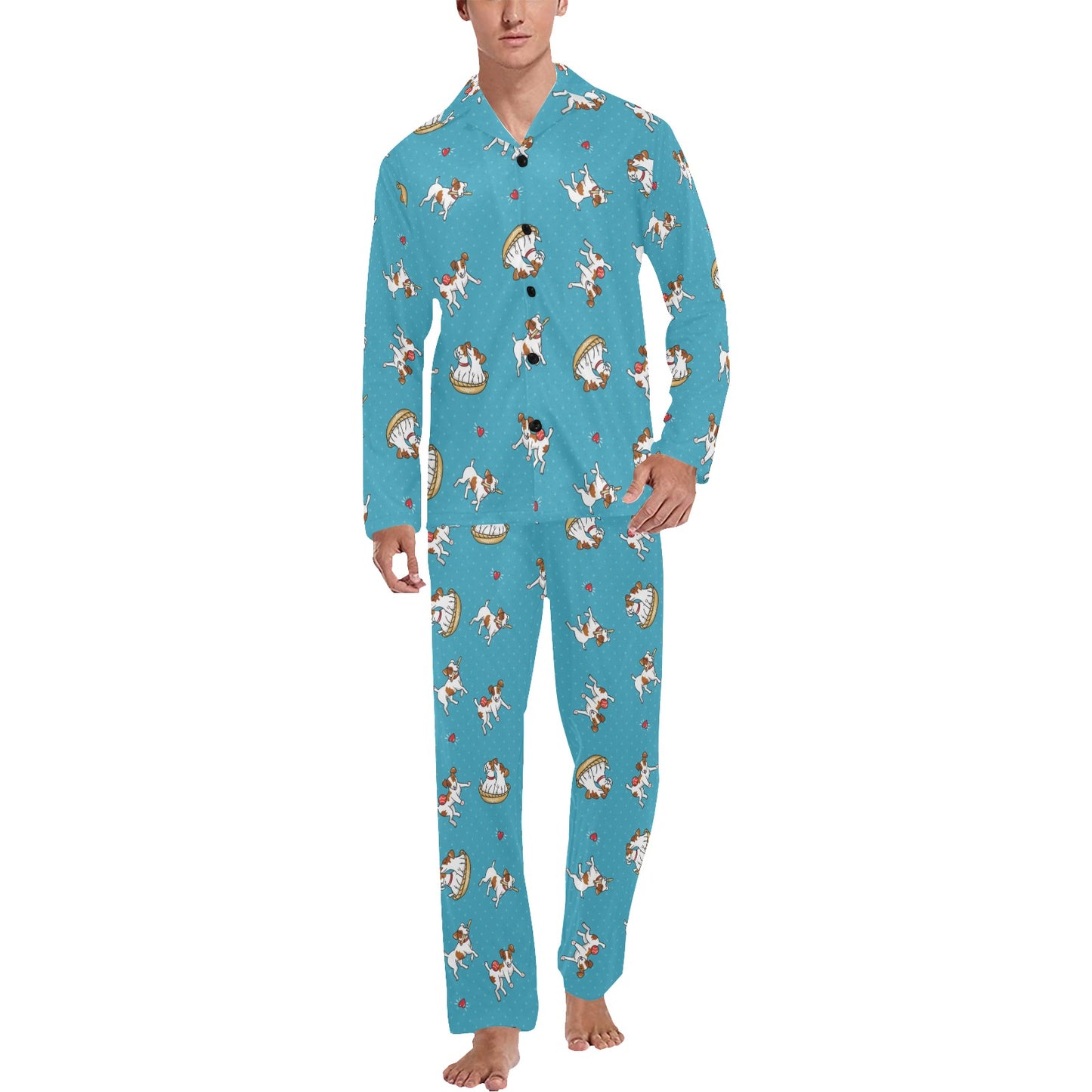 Russell Terriers Playing Print Design LKS305 Men's Long Pajama Set