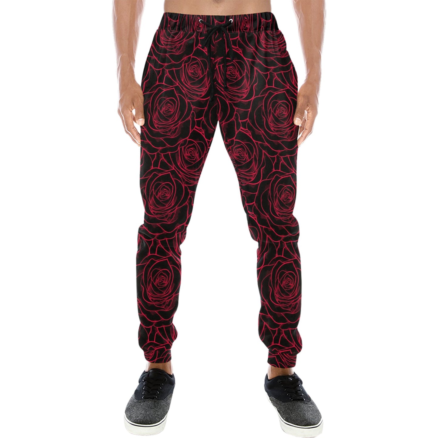 Red Rose Design Print Men's Sweatpants