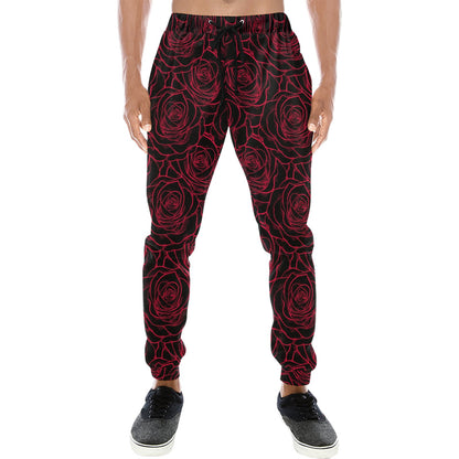 Red Rose Design Print Men's Sweatpants