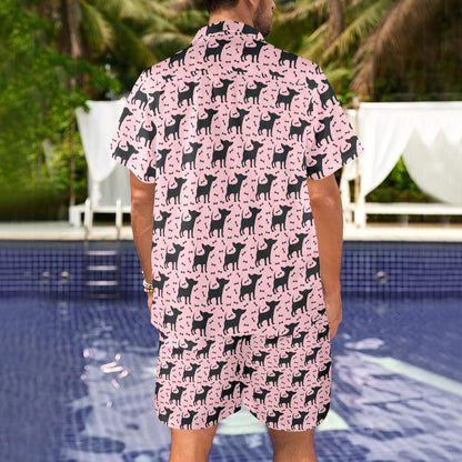 Chihuahua Pink Print Pattern Men's Beach Shirt and Shorts Set