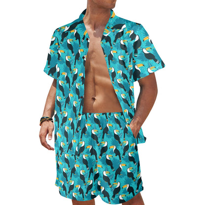 Toucan Parrot Pattern Print Men's Beach Shirt and Shorts Set