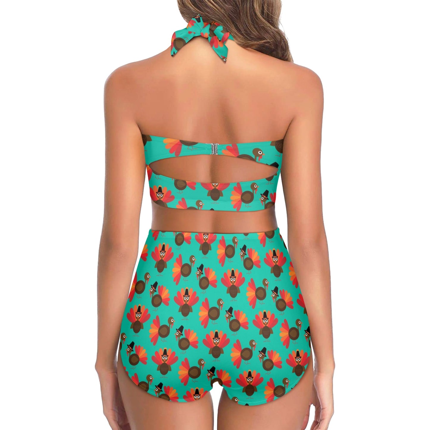 Thanksgiving Print Design LKS307 Halter Neck Bikini Swimsuit