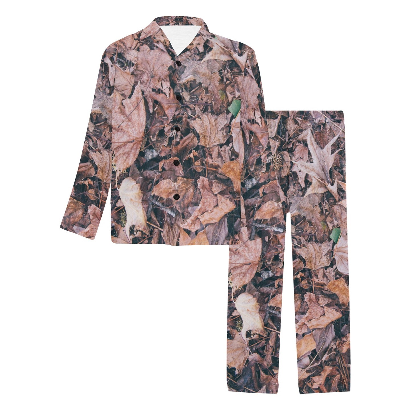 Camouflage Realistic Tree Leaf Print Men's Long Pajama Set