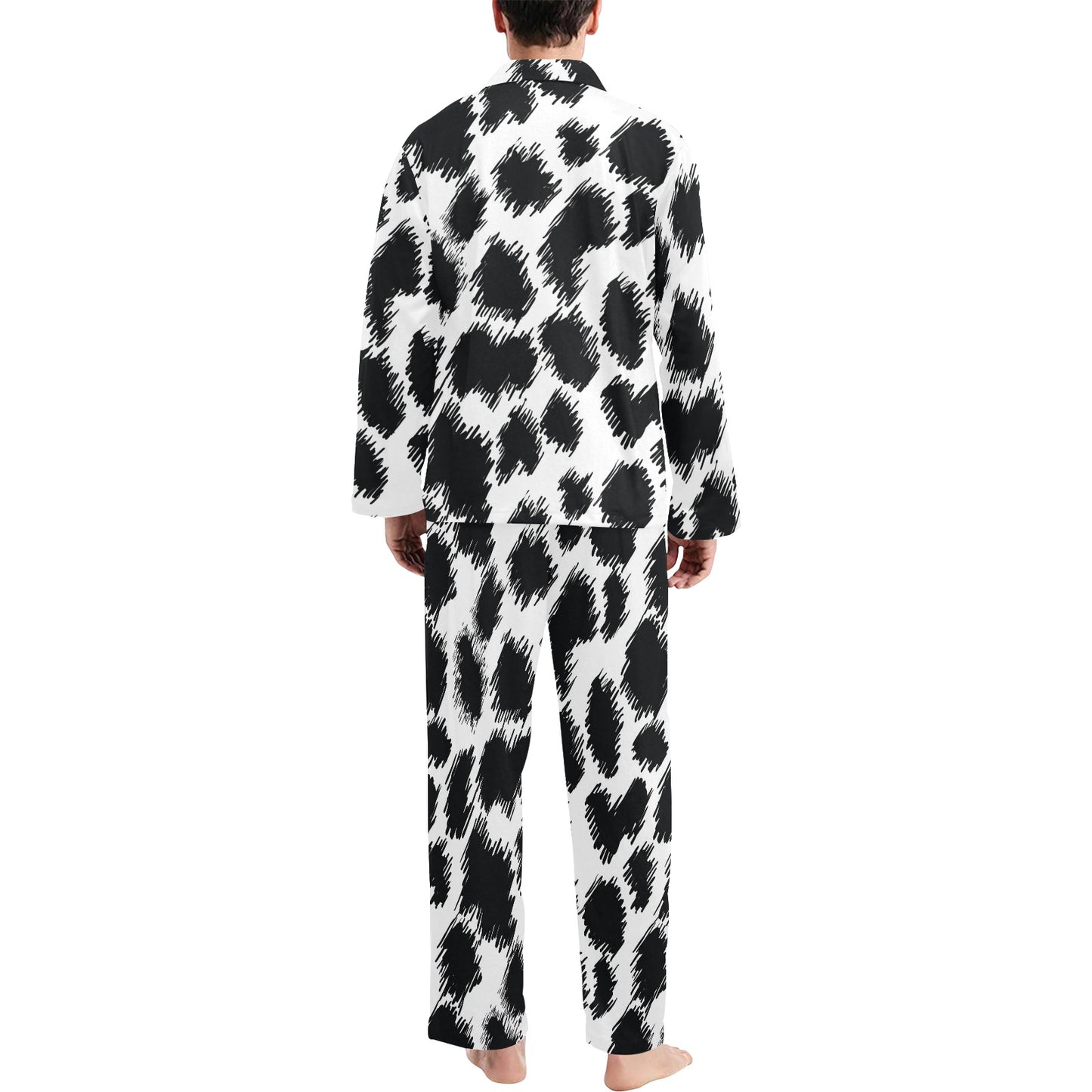 Cheetah Black Print Pattern Men's Long Pajama Set