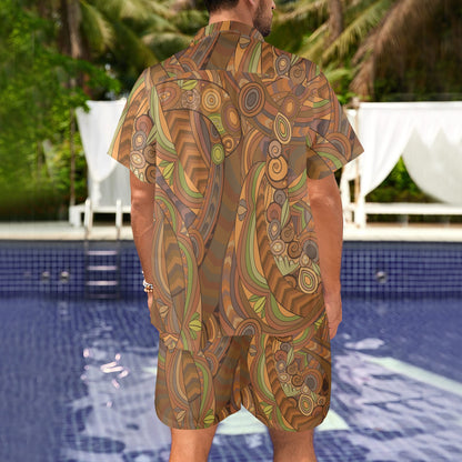 Maori Ornament Design Print Men's Beach Shirt and Shorts Set