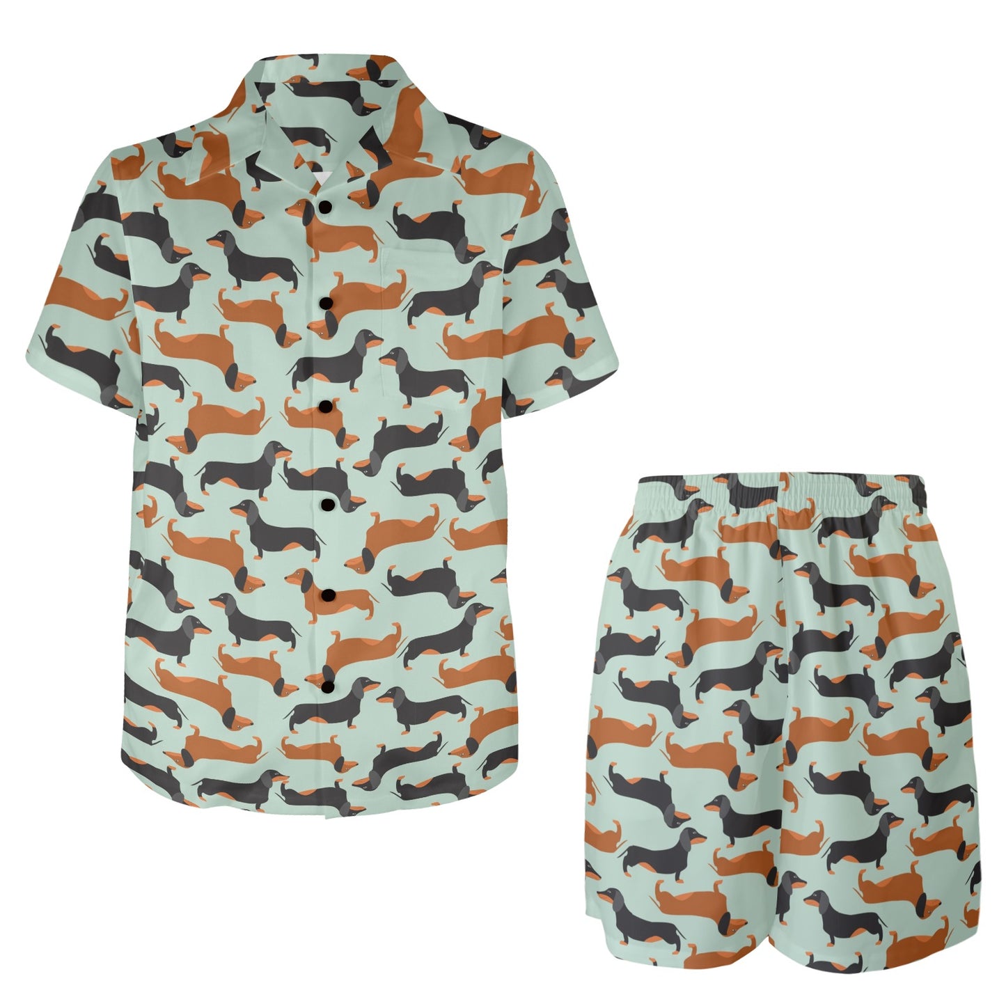 Dachshund Cute Print Pattern Men's Beach Shirt and Shorts Set