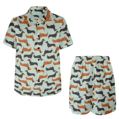 Dachshund Cute Print Pattern Men's Beach Shirt and Shorts Set