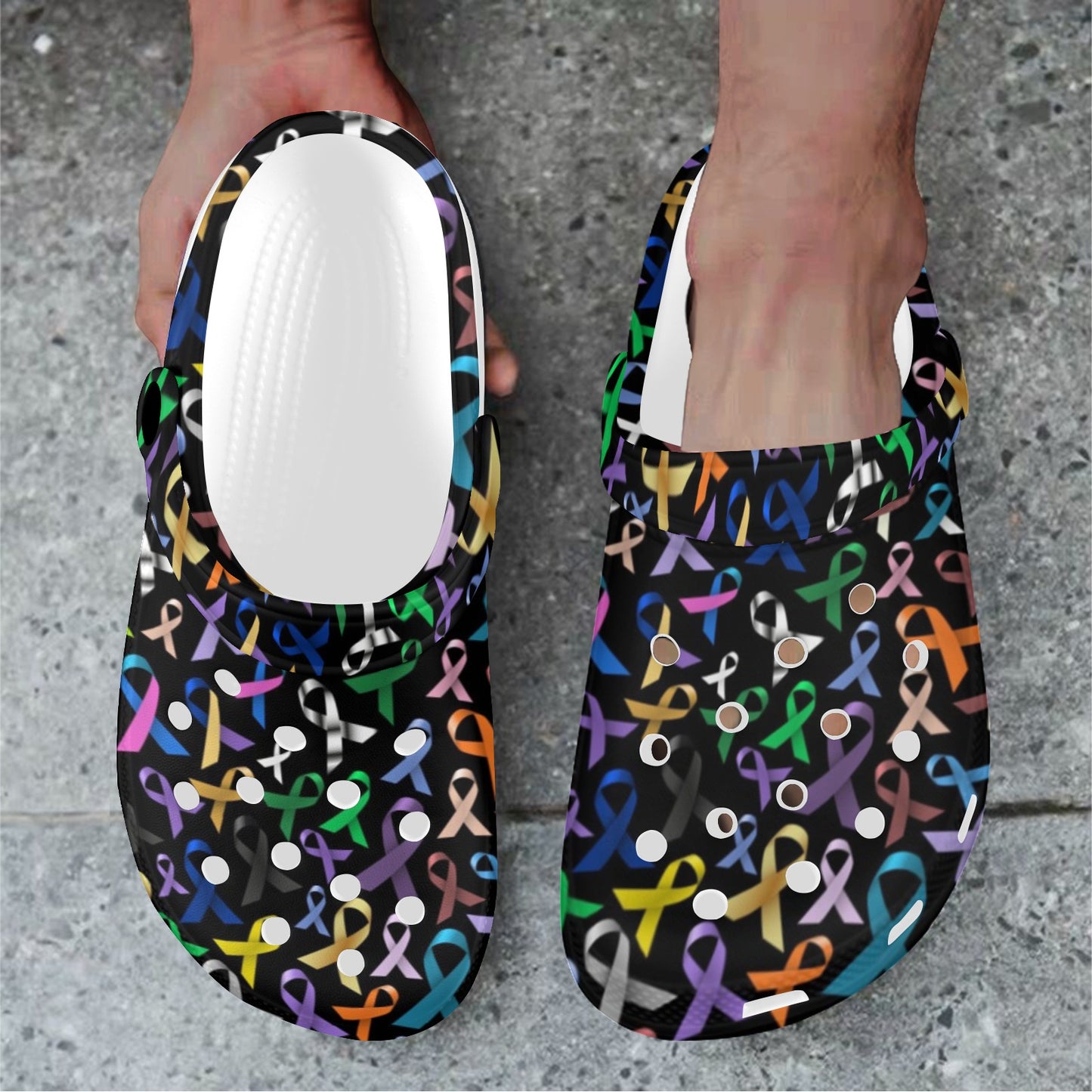 Breast Cancer Awareness Colorful Print Unisex Clogs Shoes