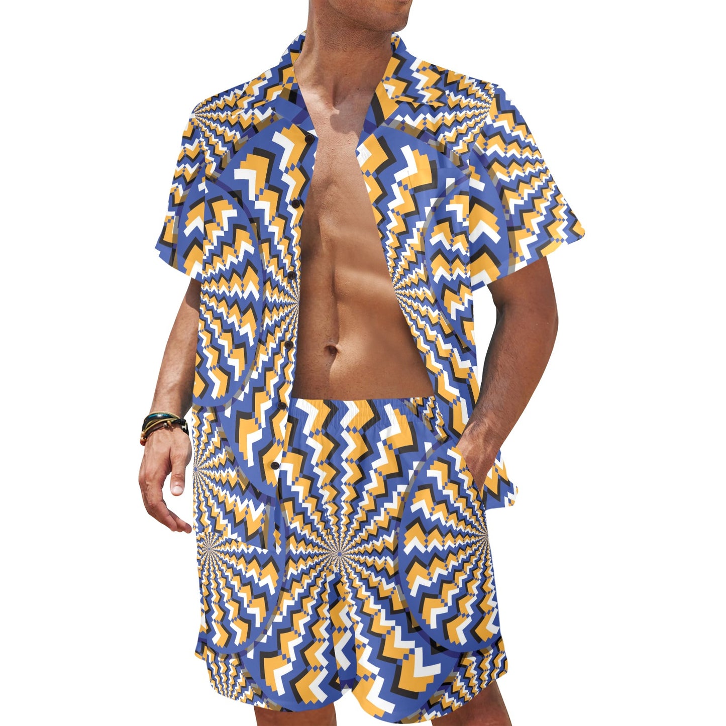Optical illusion Pattern Print Design A01 Men's Beach Shirt and Shorts Set