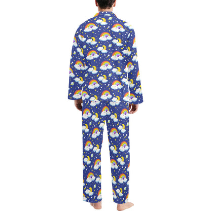 Rainbow Space Design Print Men's Long Pajama Set
