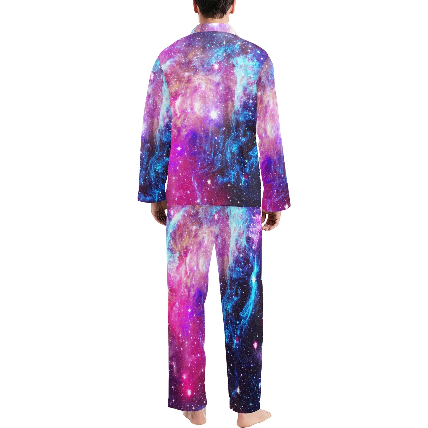 Galaxy Night Purple Space Print Men's Long Pajama Set